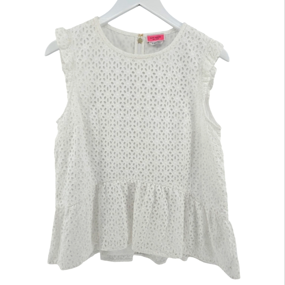 Kate Spade New York Eyelet Blouse Size 8 Rear Zip 100% Cotton Fully Lined